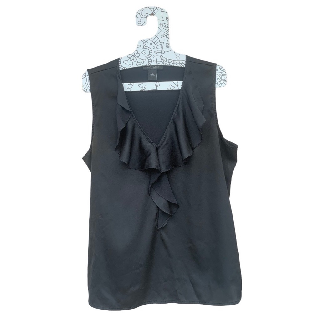 Ann Taylor Ruffle V-neck Top Sleeveless Tank Size 14